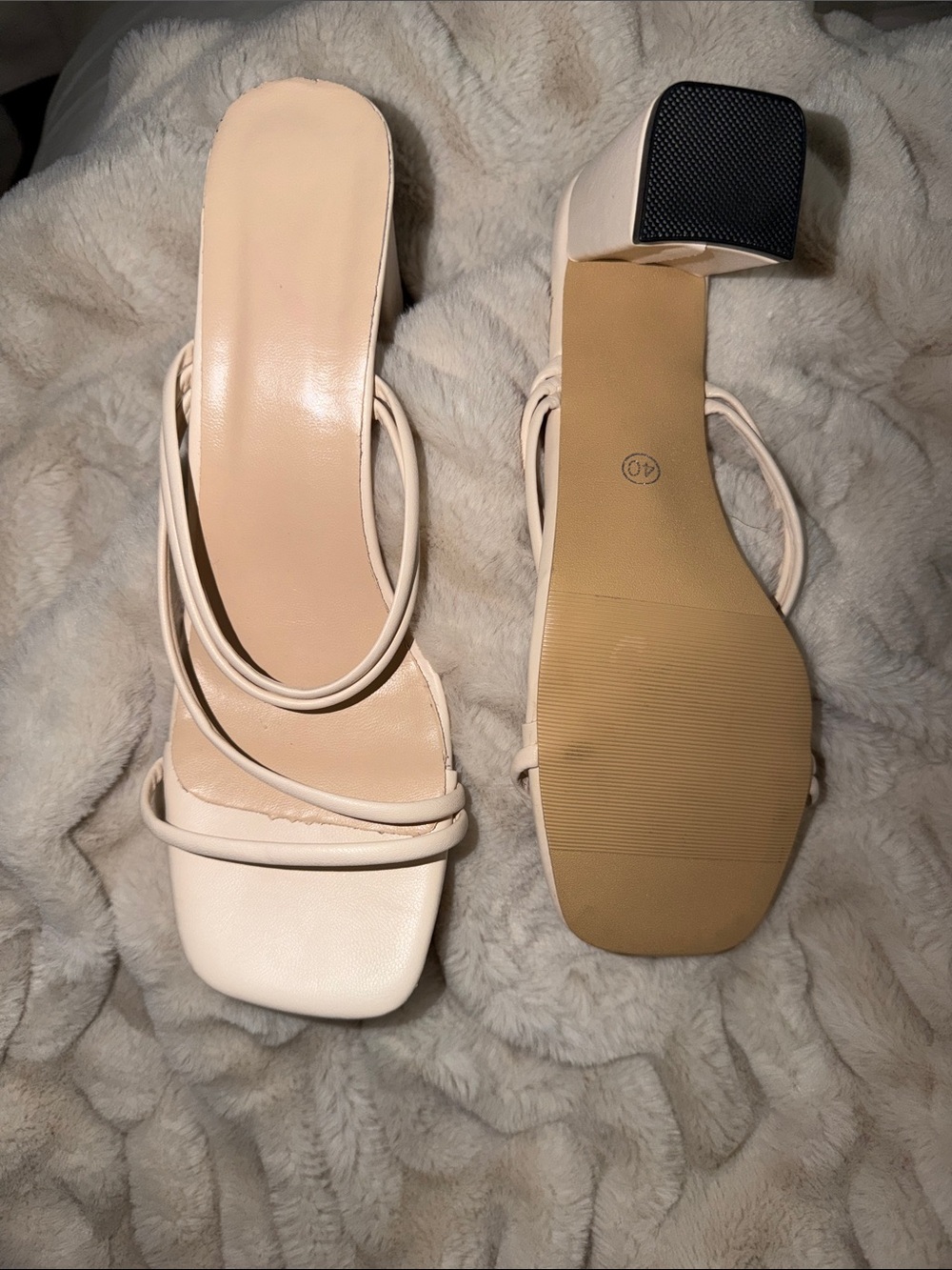 Fashion Nova Cream Strappy Block Heel Sandals